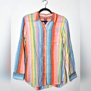 GAP Rainbow Linen Colorful Striped‎ Button-Up Shirt Womens Small Pride Preppy